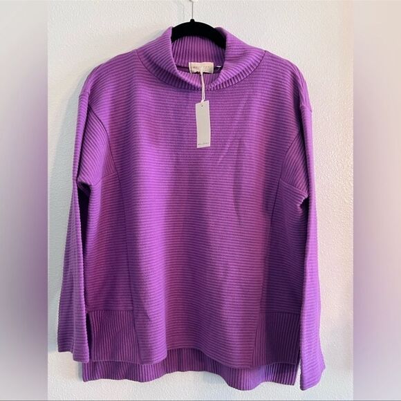 Nwt MELLODAY Purple Ottoman Ribbed Long Sleeve Top size Small - Picture 3 of 6